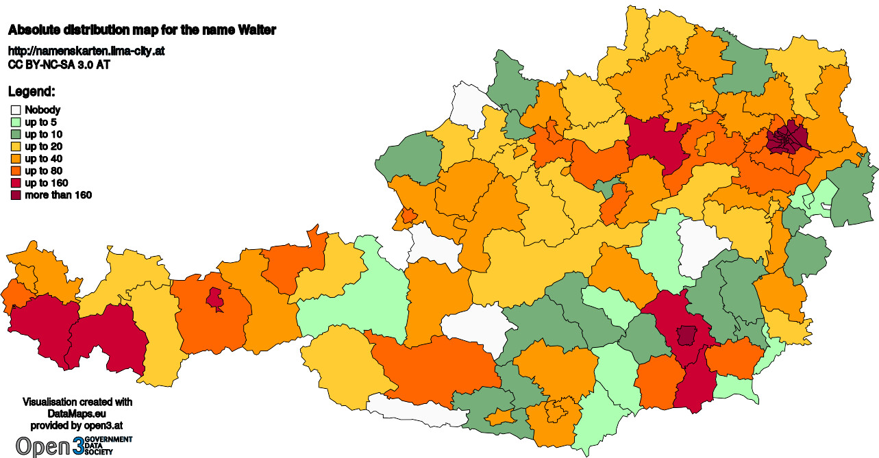 Absolute Distribution maps for surname Walter