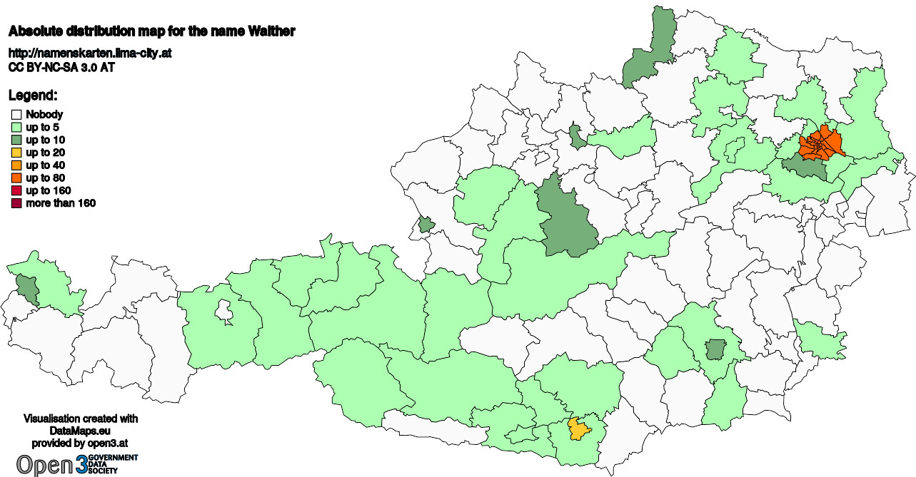 Absolute Distribution maps for surname Walther