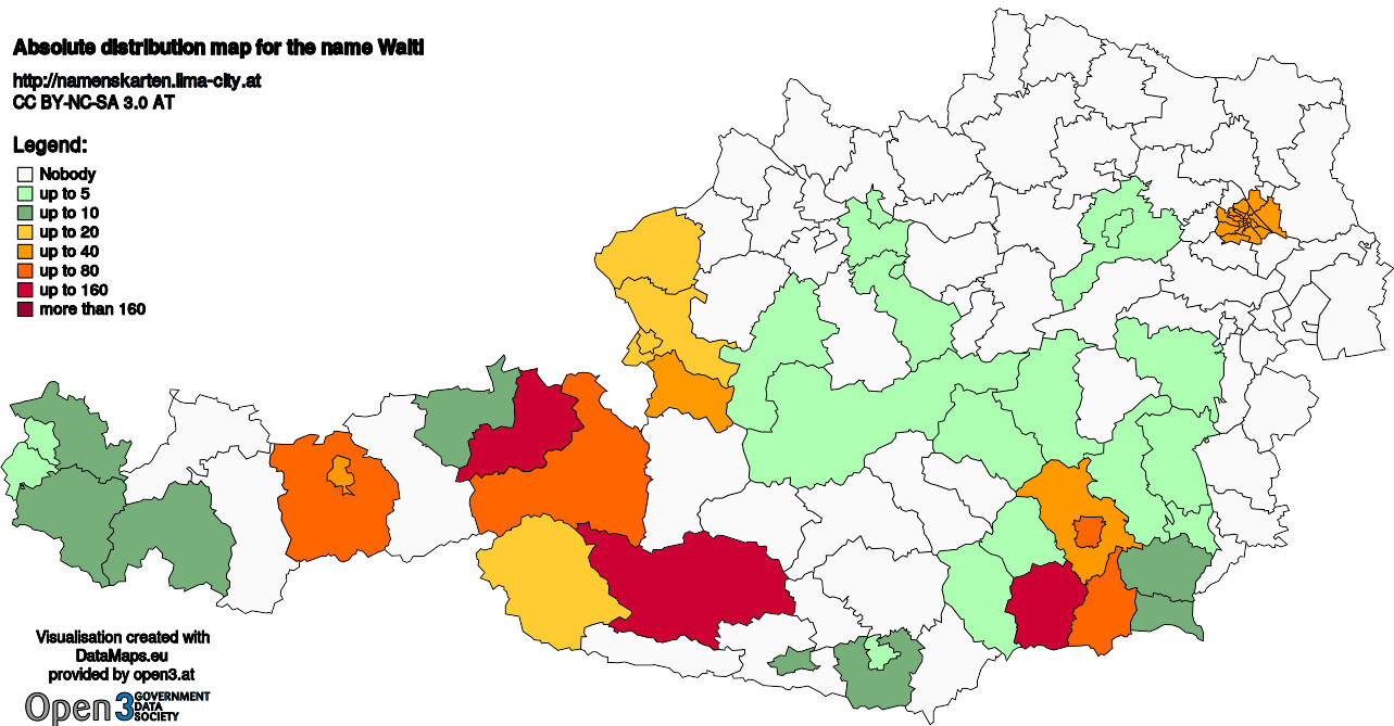 Absolute Distribution maps for surname Waltl