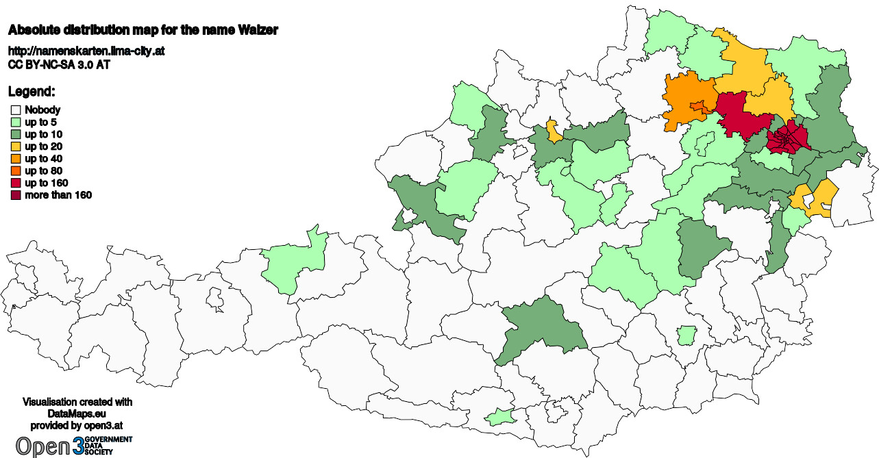 Absolute Distribution maps for surname Walzer