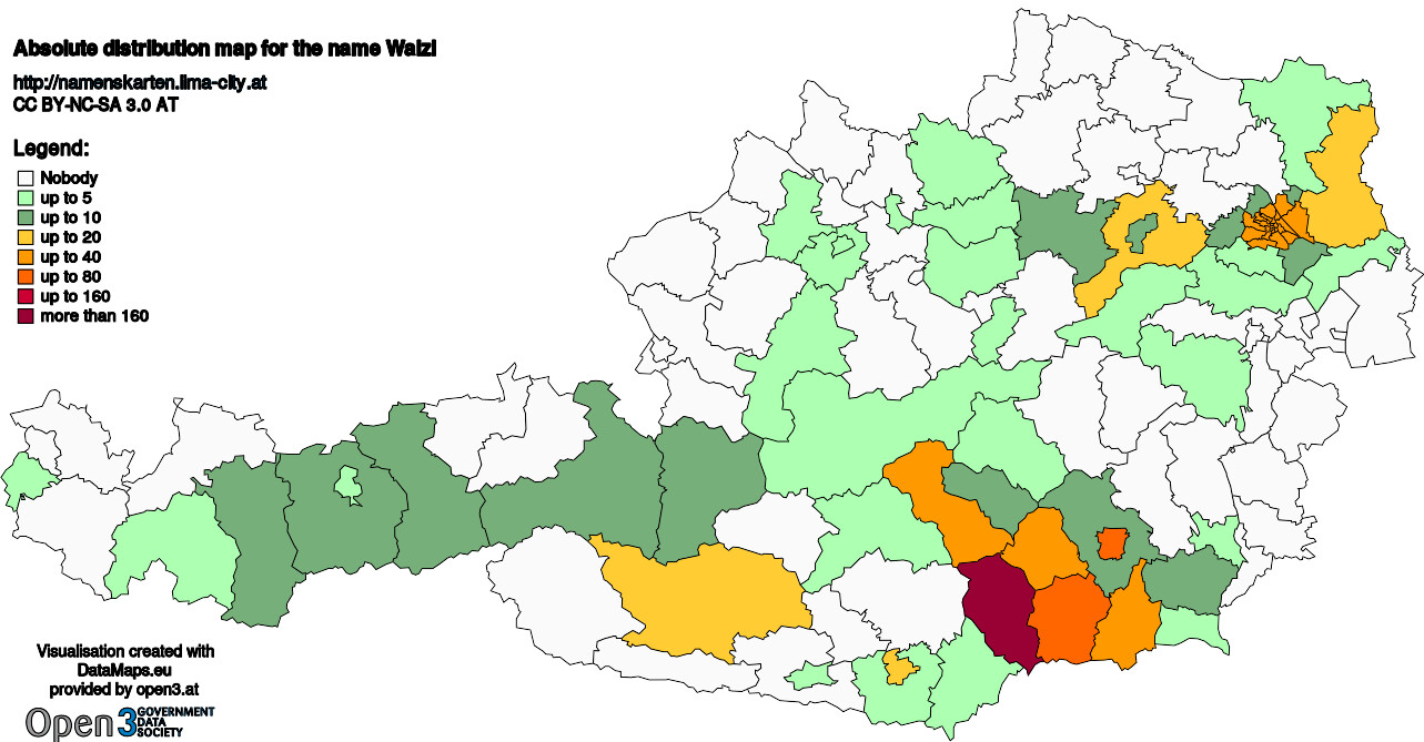 Absolute Distribution maps for surname Walzl