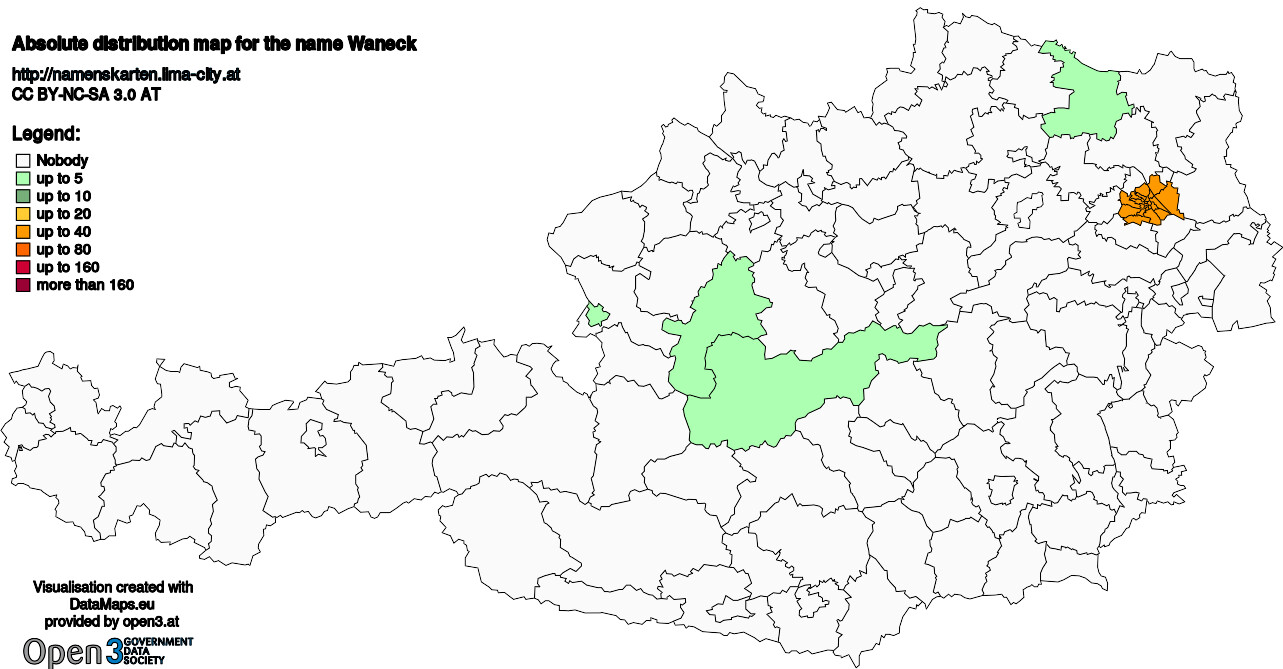 Absolute Distribution maps for surname Waneck