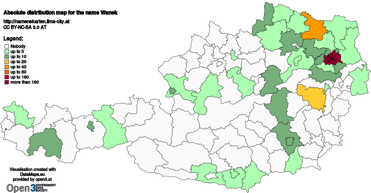 Absolute Distribution maps for surname Wanek