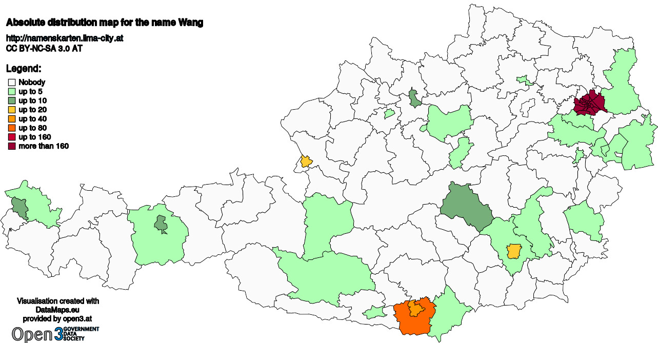 Absolute Distribution maps for surname Wang