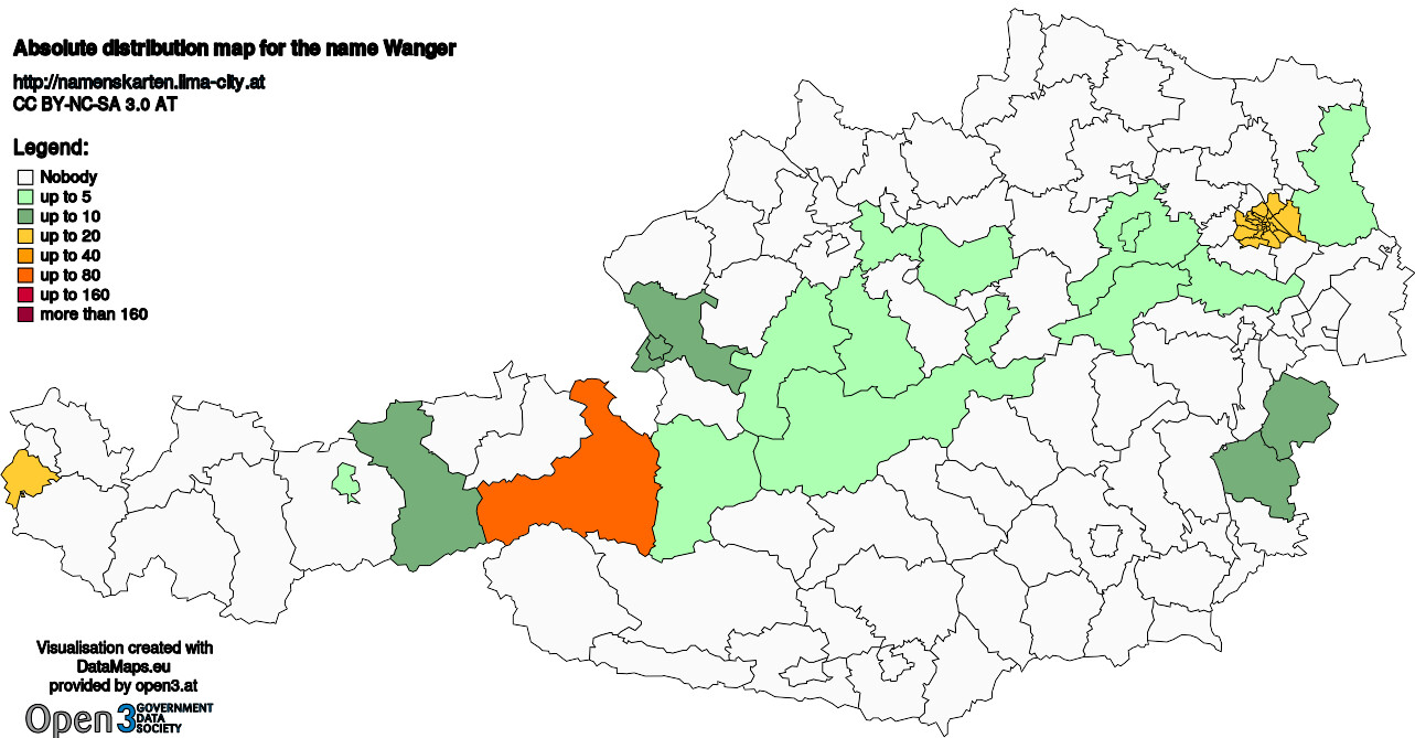 Absolute Distribution maps for surname Wanger