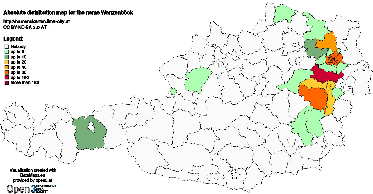 Absolute Distribution maps for surname Wanzenböck