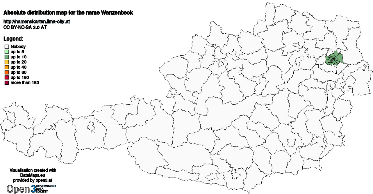 Absolute Distribution maps for surname Wanzenbeck