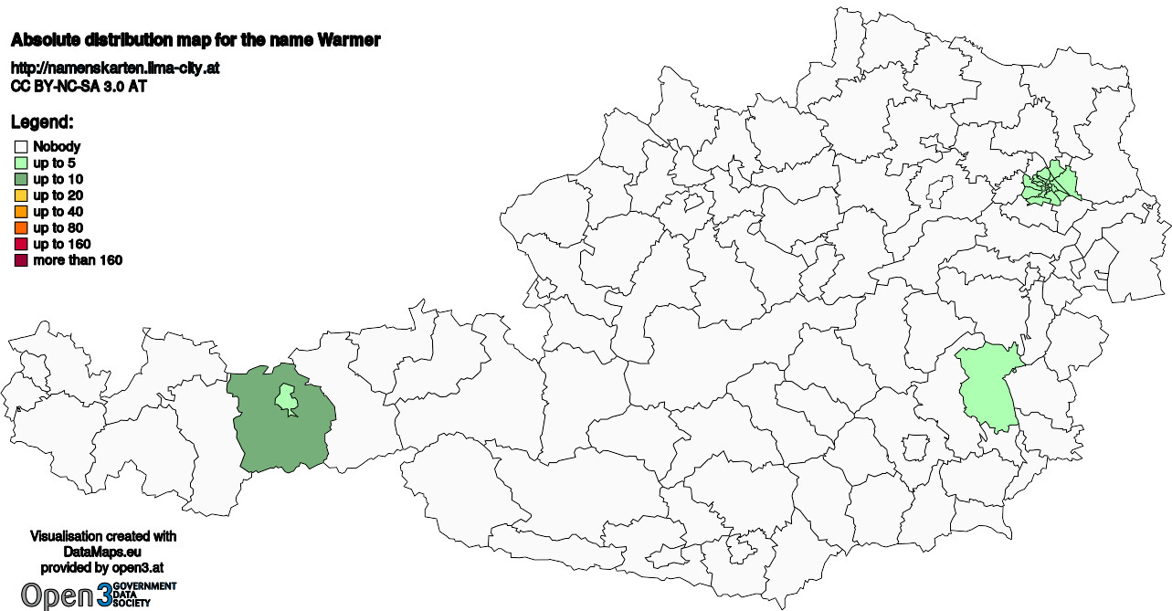 Absolute Distribution maps for surname Warmer