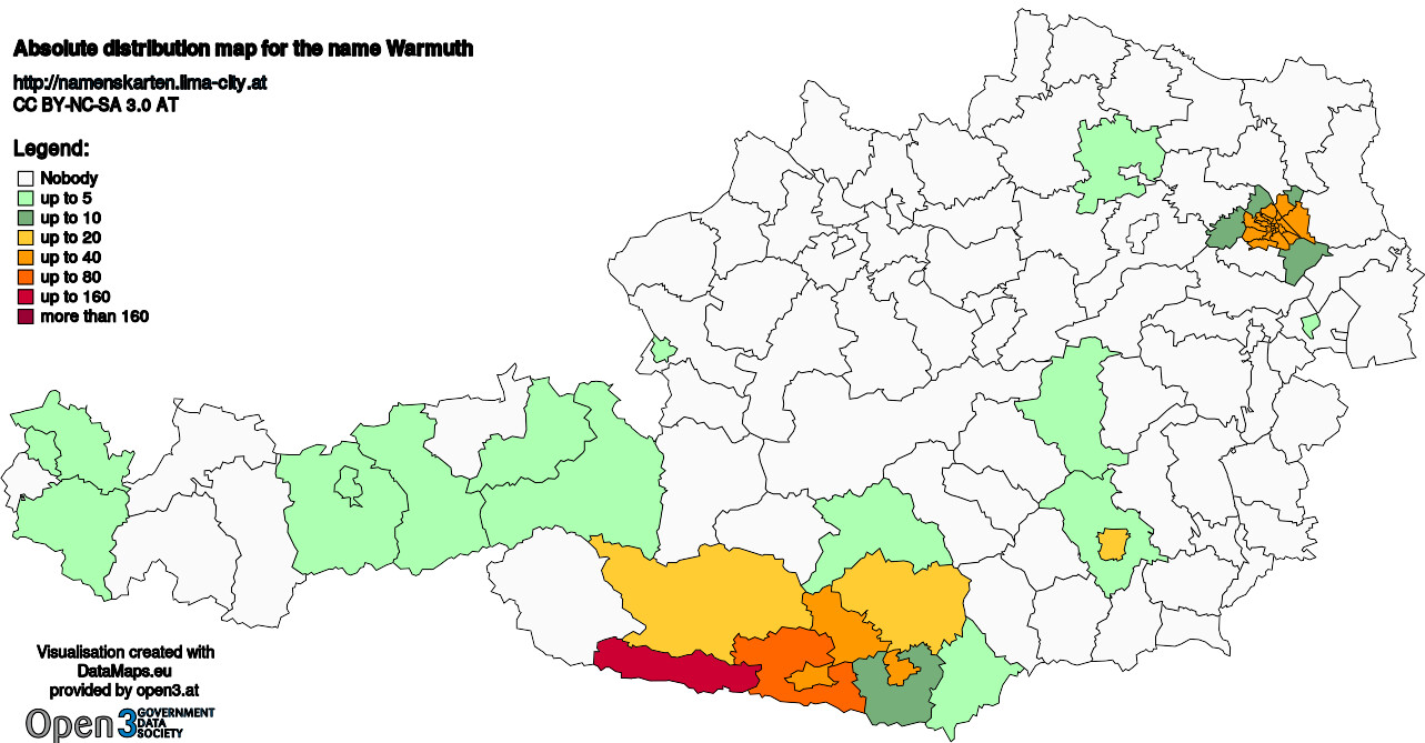 Absolute Distribution maps for surname Warmuth