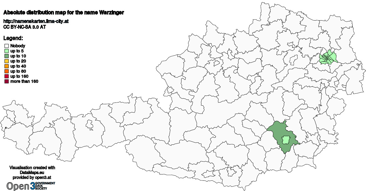 Absolute Distribution maps for surname Warzinger