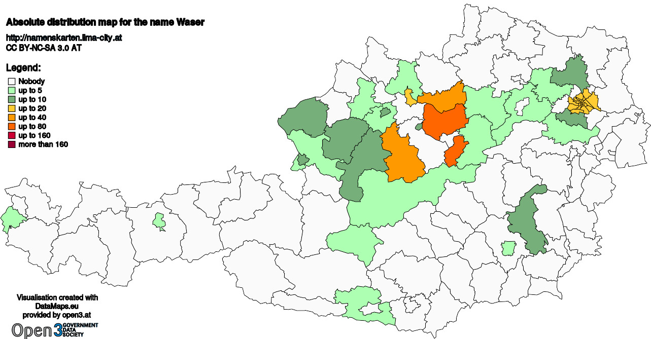 Absolute Distribution maps for surname Waser