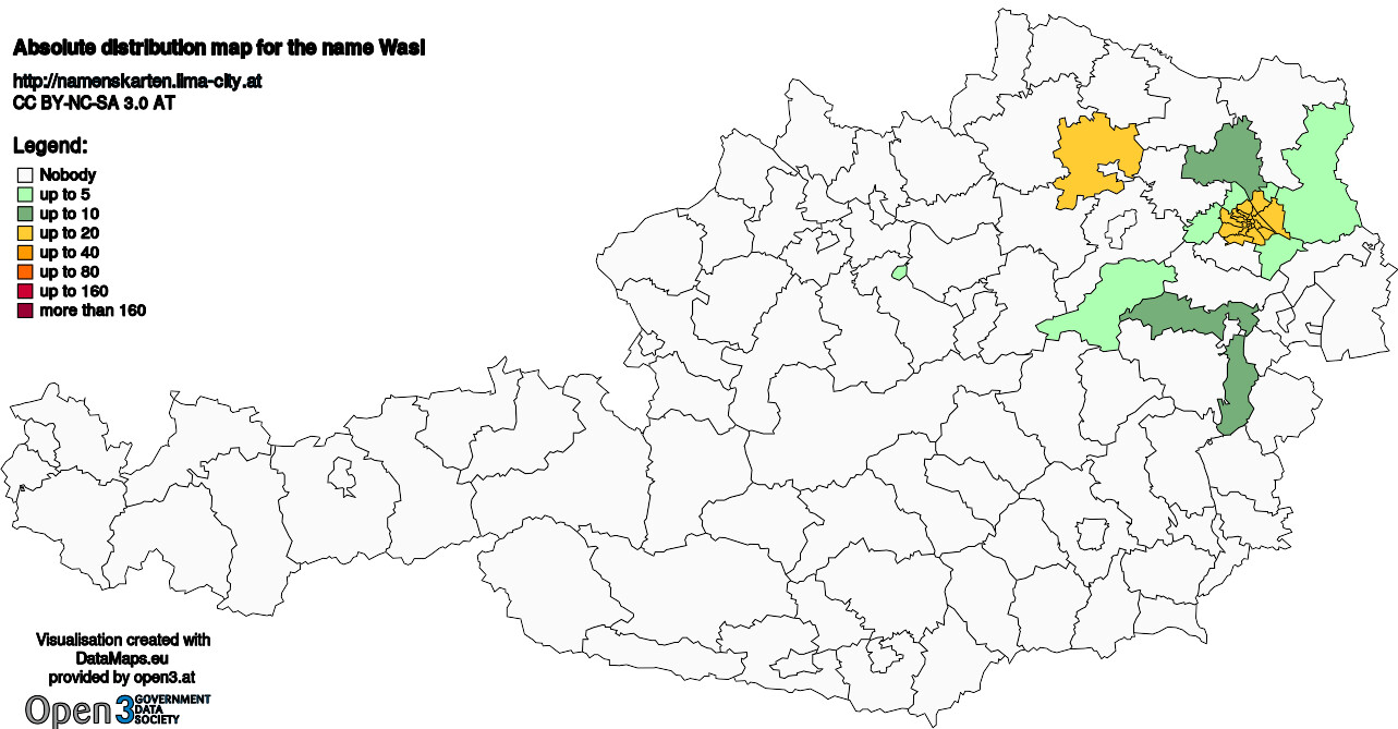 Absolute Distribution maps for surname Wasl