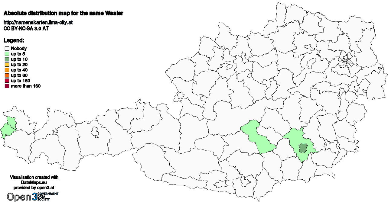 Absolute Distribution maps for surname Wasler