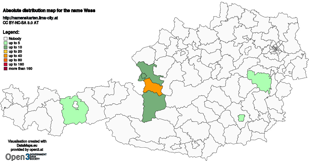 Absolute Distribution maps for surname Wass