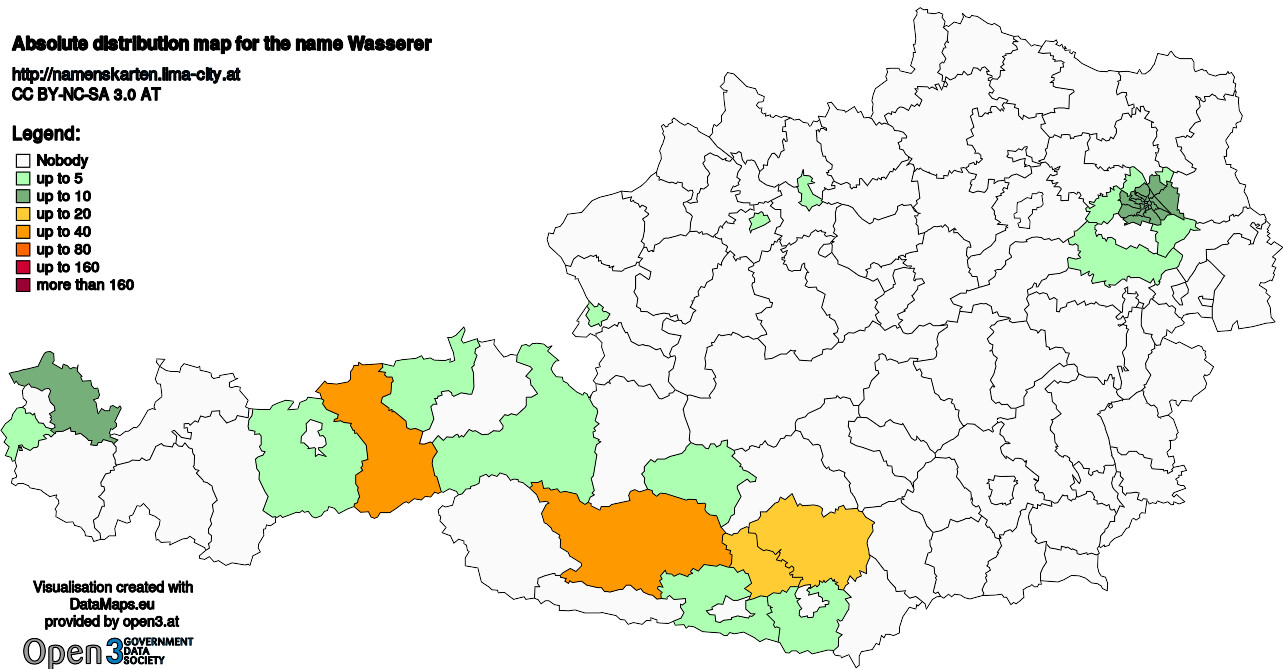 Absolute Distribution maps for surname Wasserer