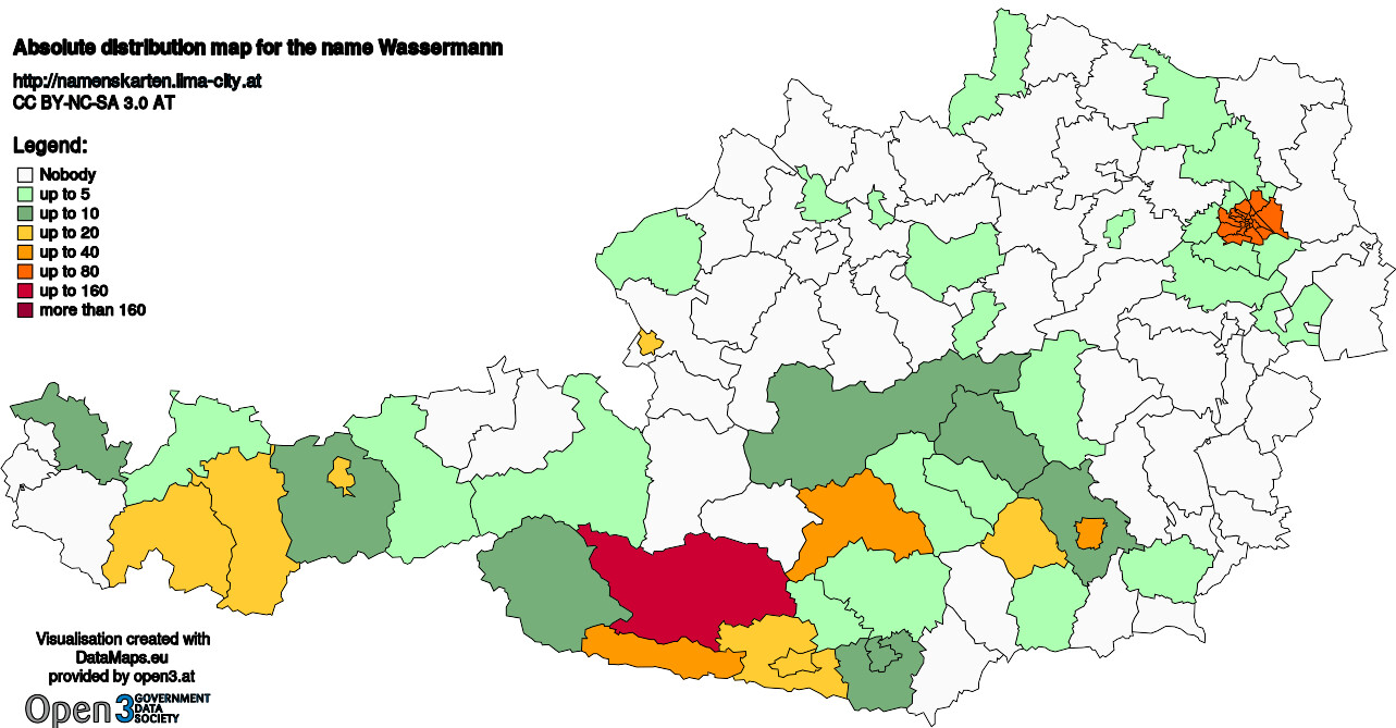 Absolute Distribution maps for surname Wassermann