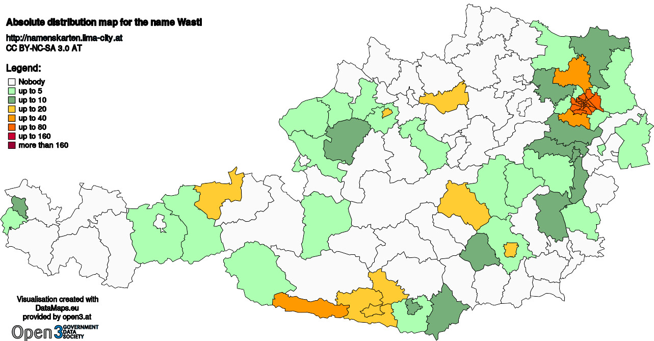 Absolute Distribution maps for surname Wastl