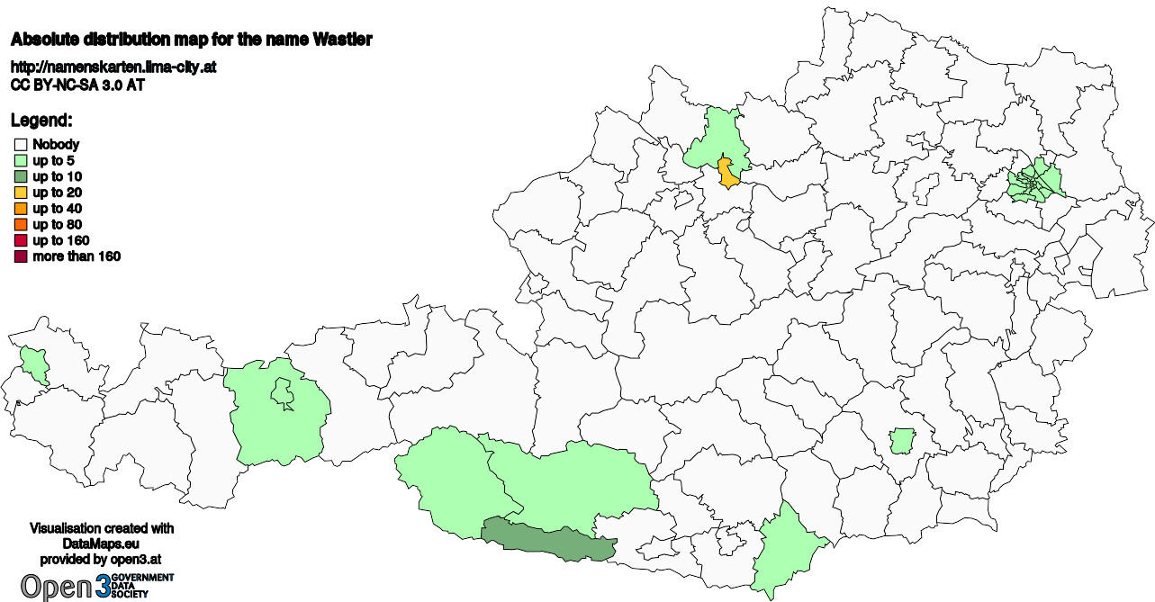 Absolute Distribution maps for surname Wastler