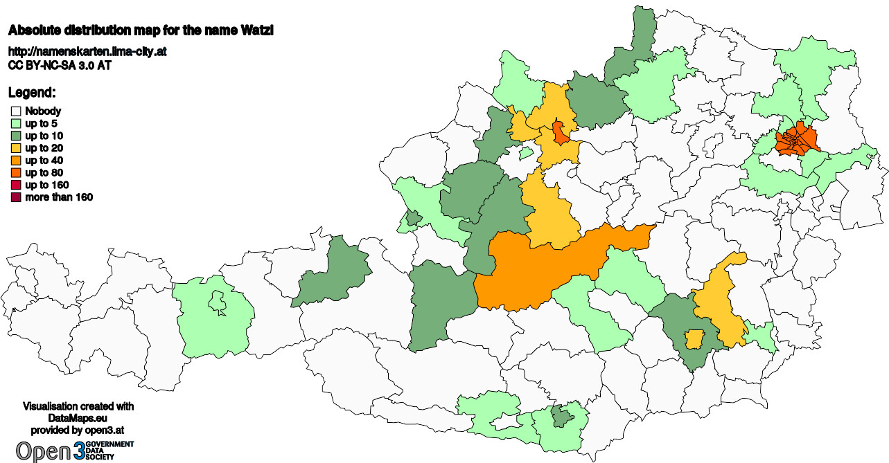 Absolute Distribution maps for surname Watzl