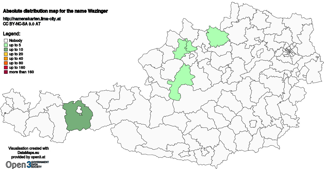 Absolute Distribution maps for surname Wazinger