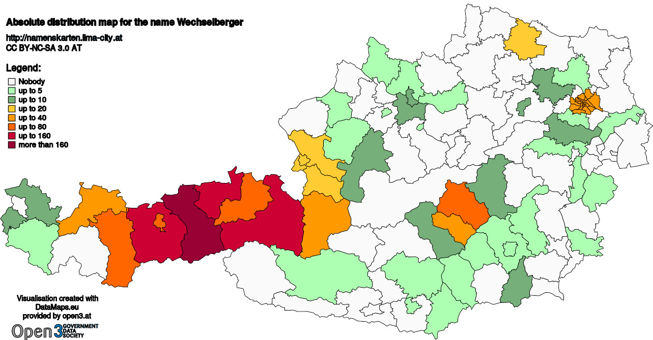Absolute Distribution maps for surname Wechselberger