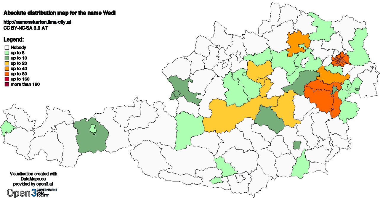 Absolute Distribution maps for surname Wedl