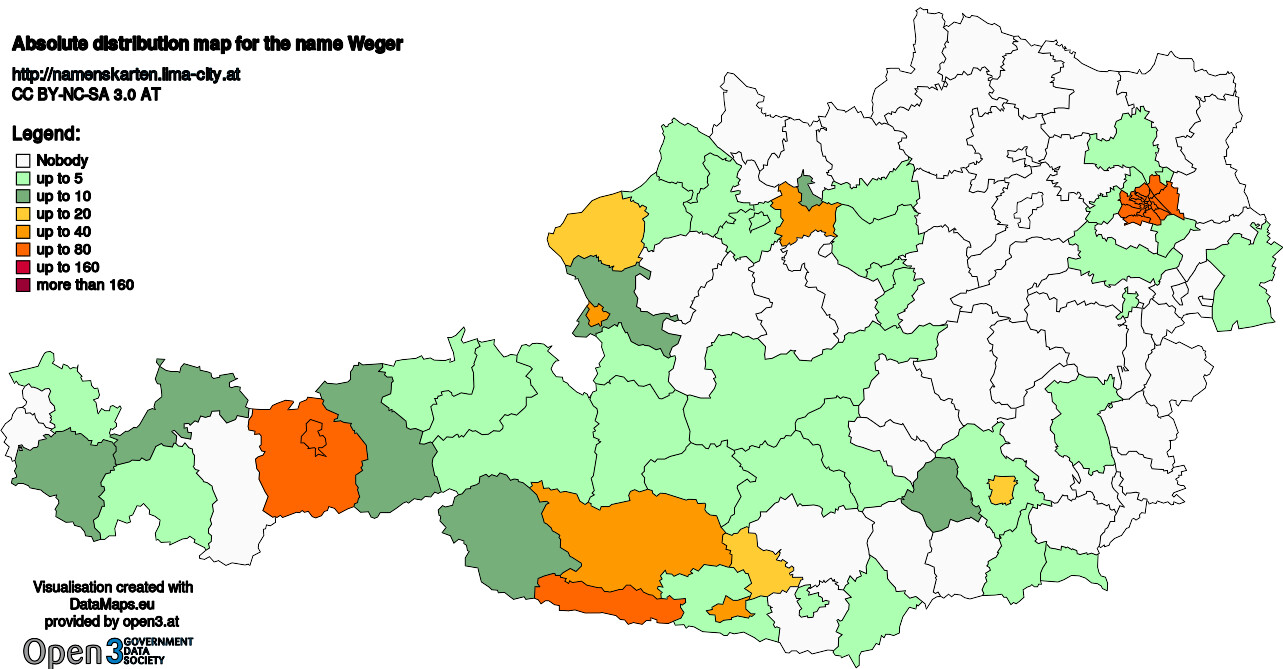 Absolute Distribution maps for surname Weger