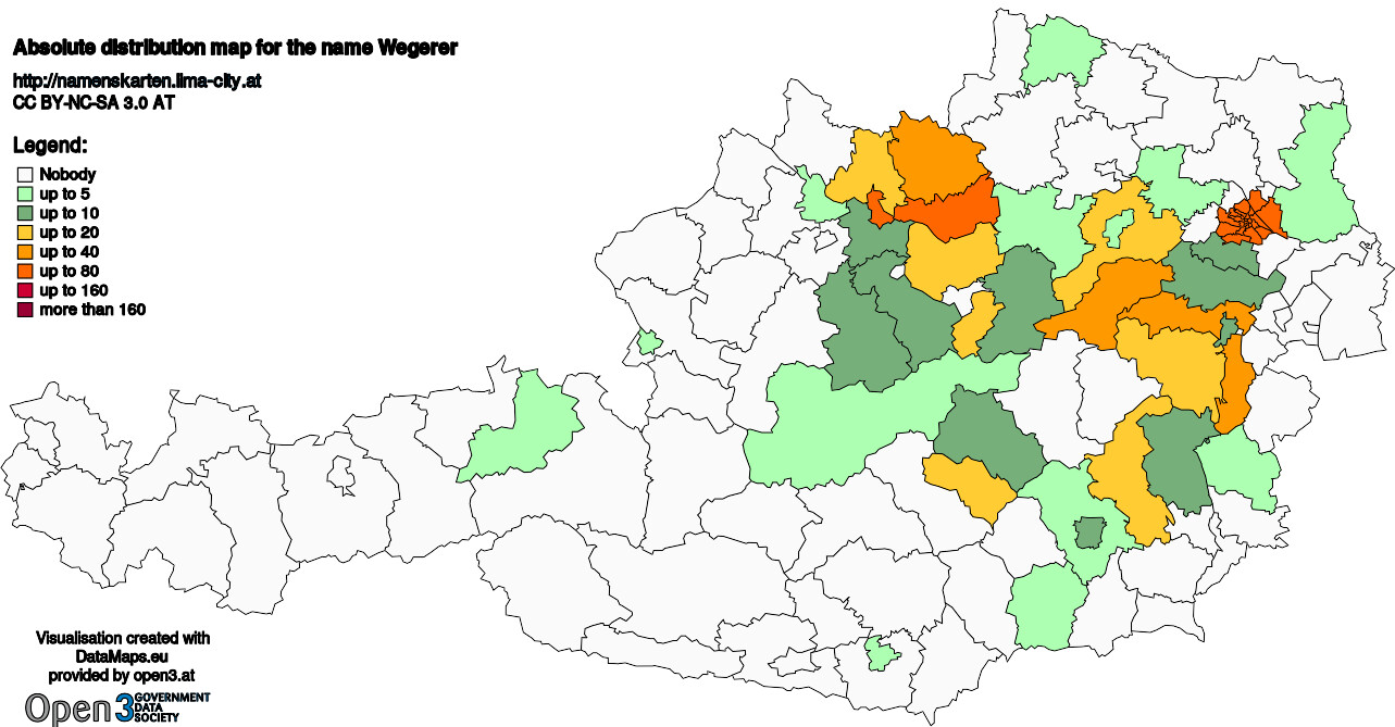 Absolute Distribution maps for surname Wegerer