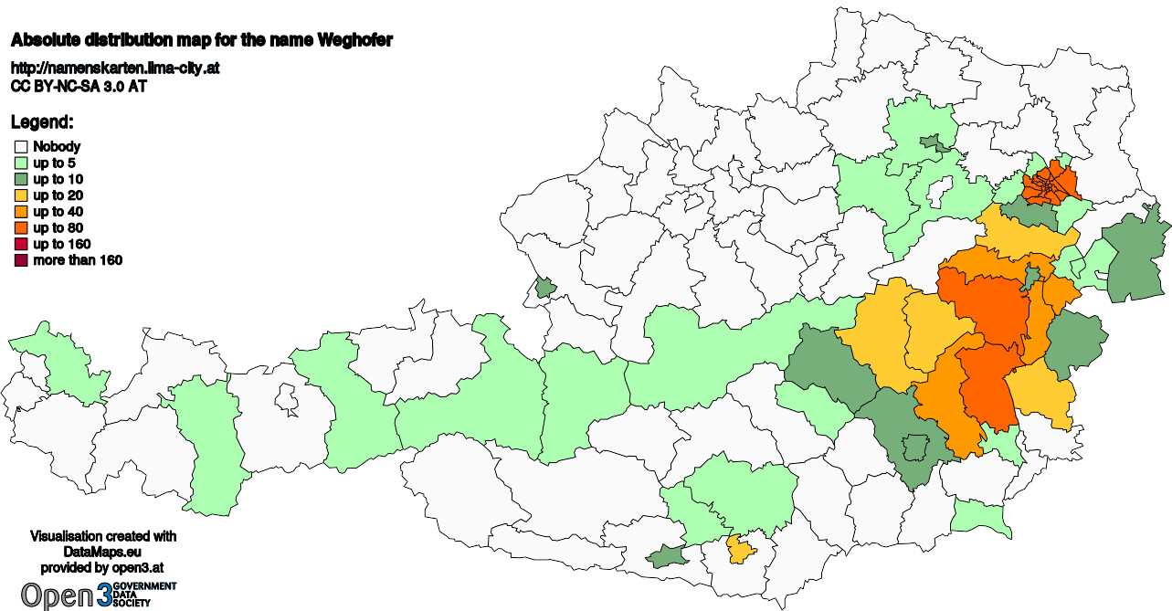 Absolute Distribution maps for surname Weghofer