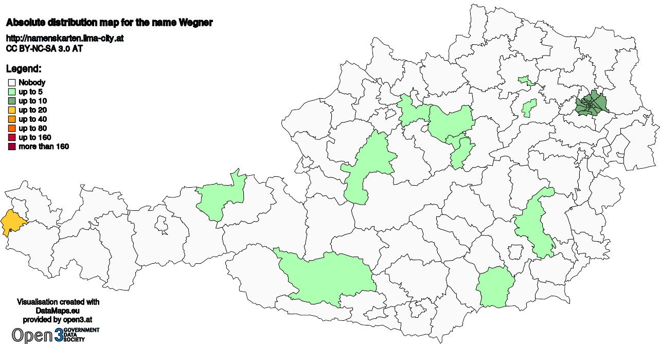 Absolute Distribution maps for surname Wegner
