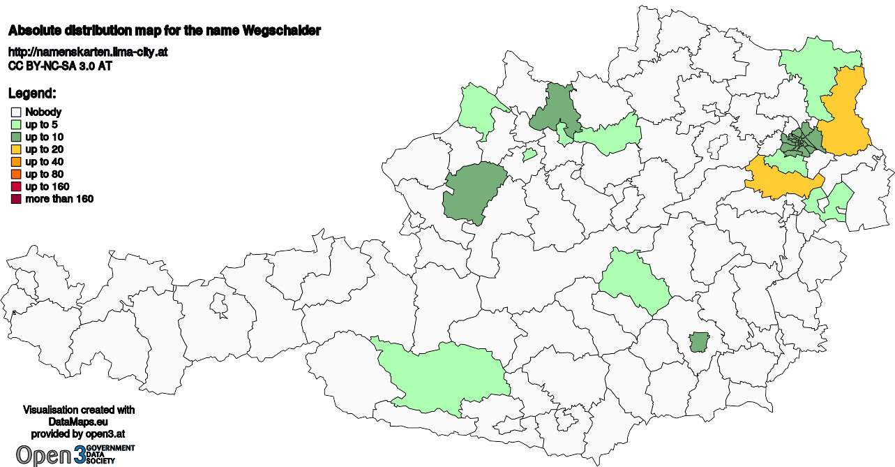 Absolute Distribution maps for surname Wegschaider