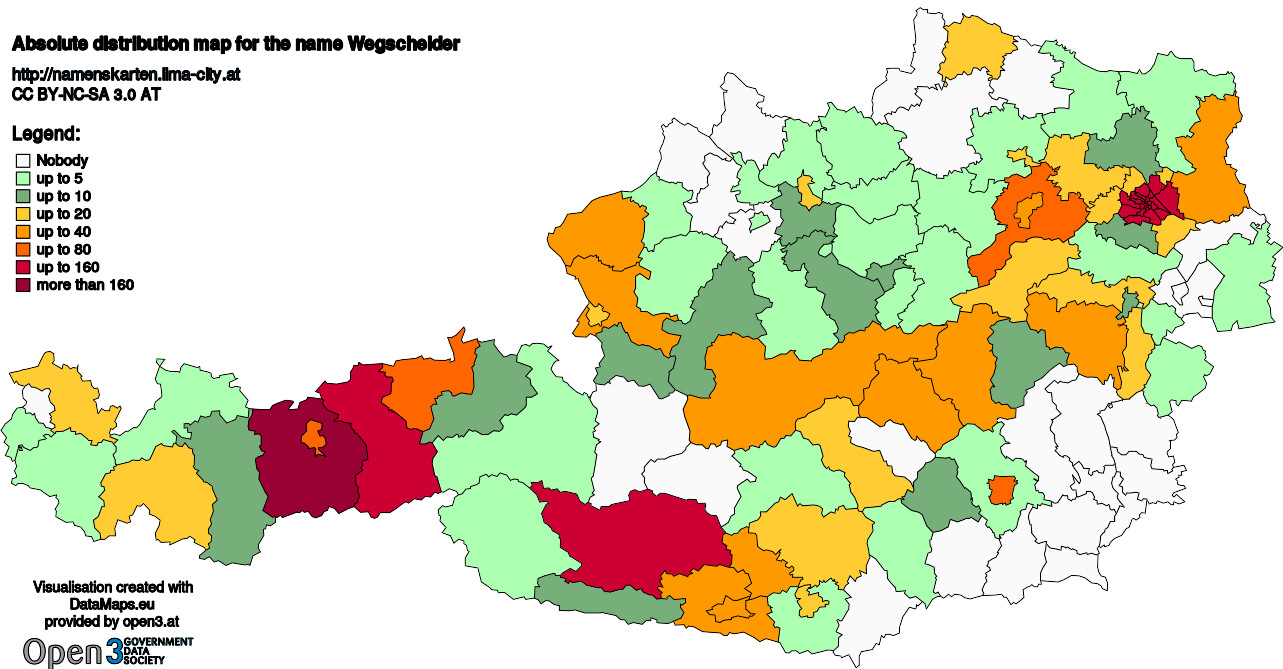 Absolute Distribution maps for surname Wegscheider