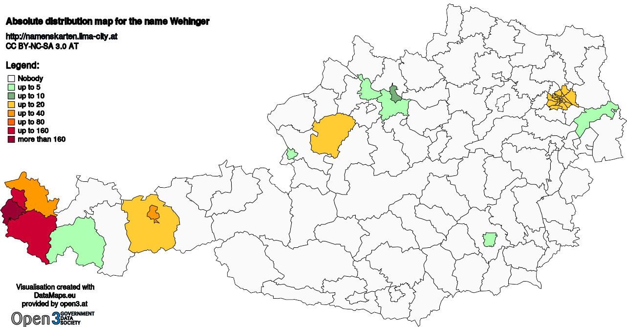 Absolute Distribution maps for surname Wehinger