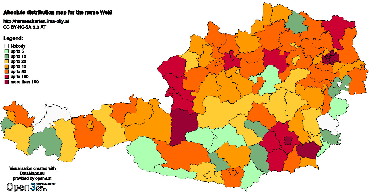 Absolute Distribution maps for surname Weiß