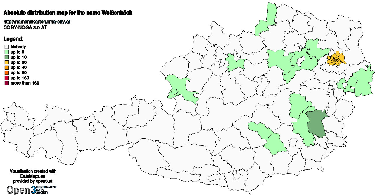 Absolute Distribution maps for surname Weißenbäck