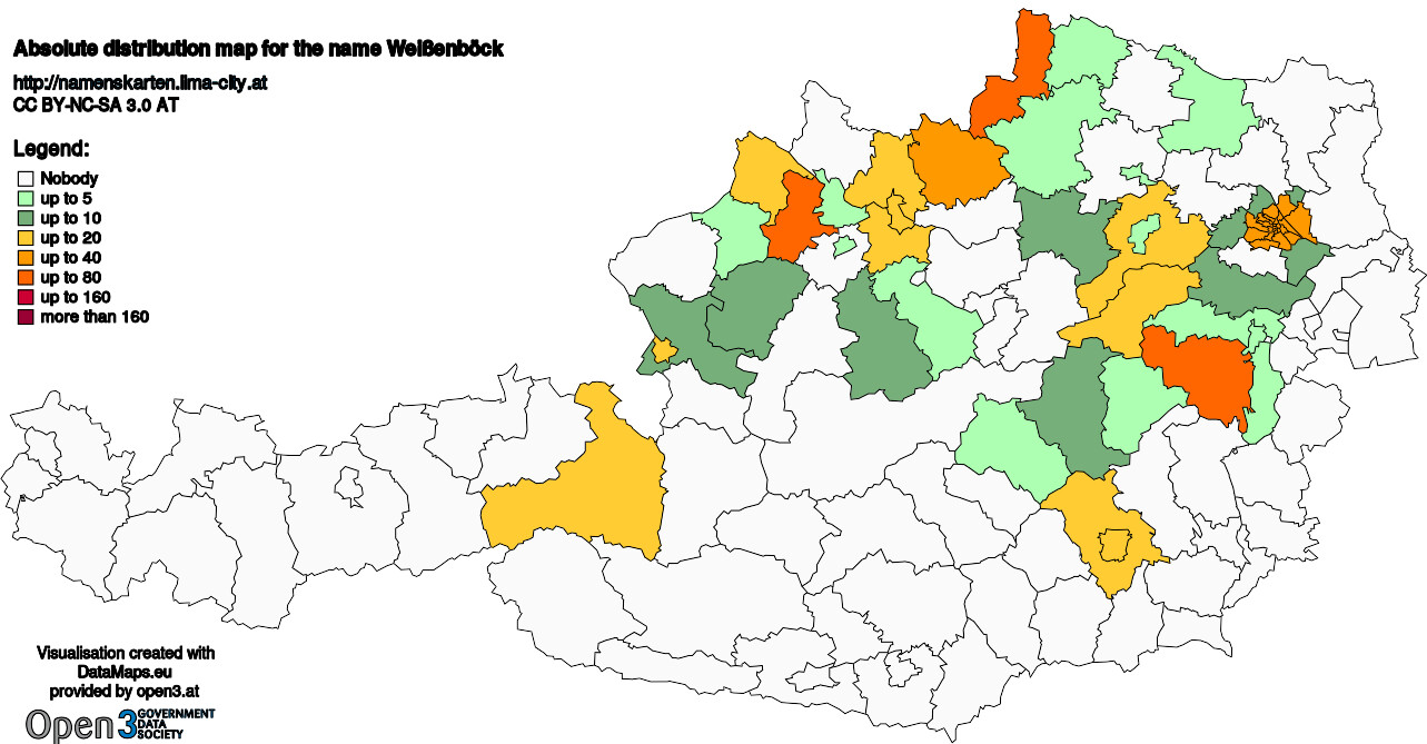 Absolute Distribution maps for surname Weißenböck