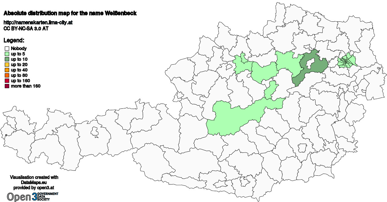 Absolute Distribution maps for surname Weißenbeck