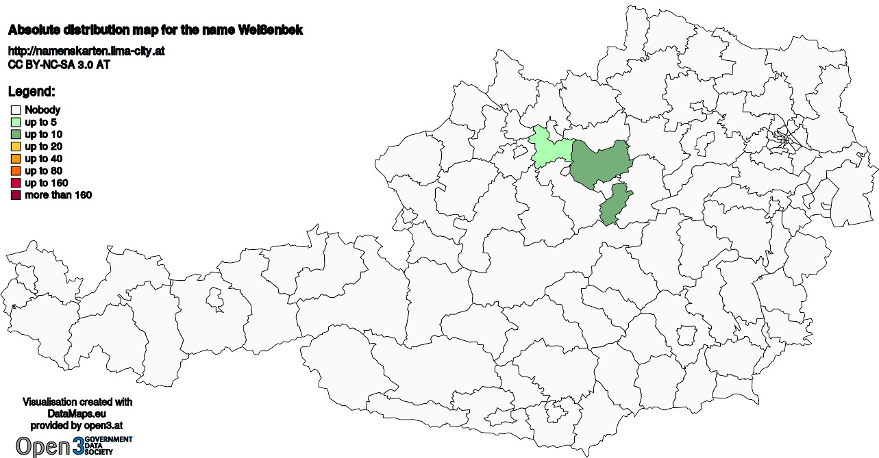 Absolute Distribution maps for surname Weißenbek