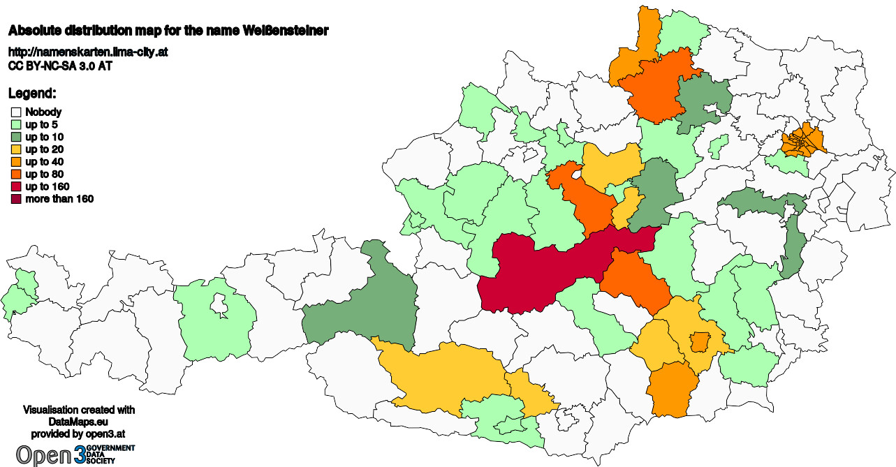 Absolute Distribution maps for surname Weißensteiner