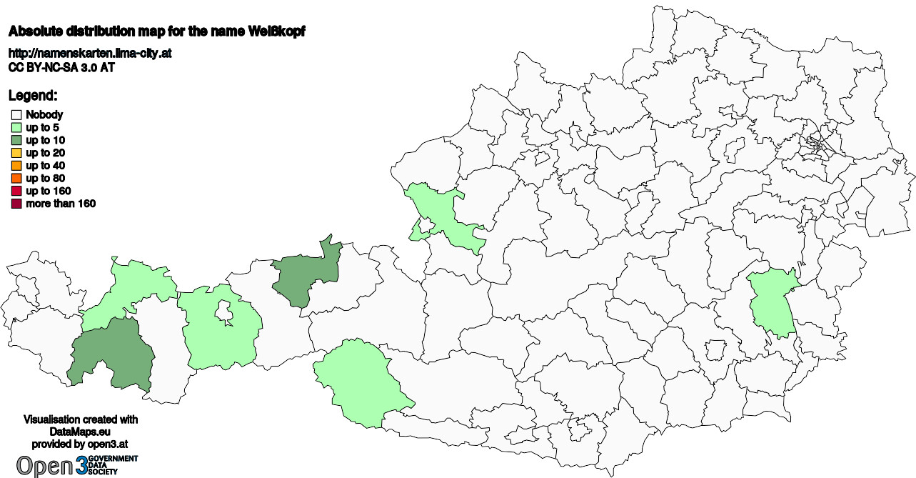 Absolute Distribution maps for surname Weißkopf