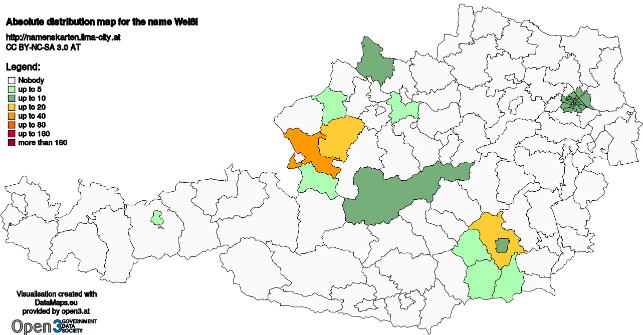 Absolute Distribution maps for surname Weißl