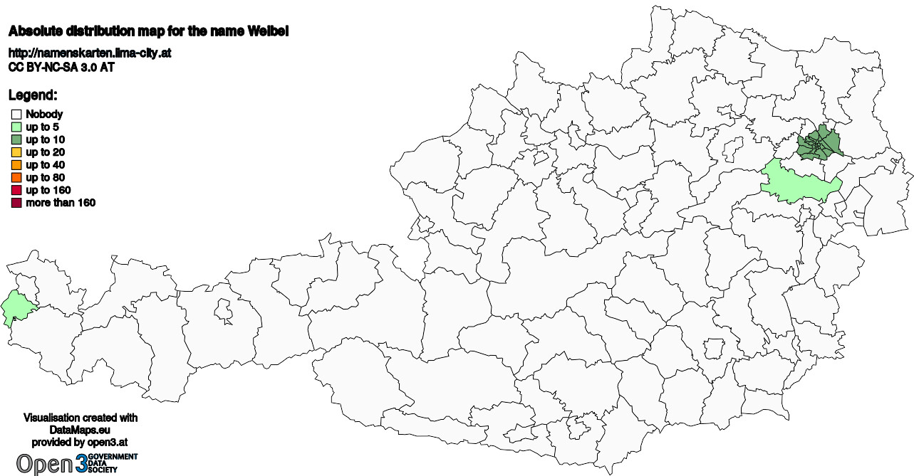 Absolute Distribution maps for surname Weibel