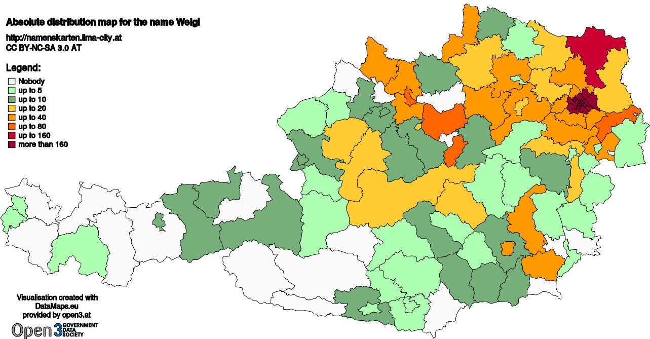 Absolute Distribution maps for surname Weigl