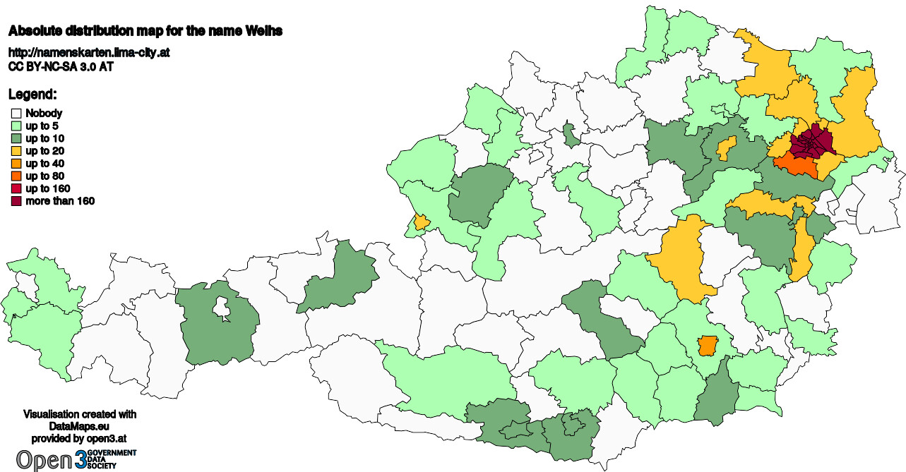 Absolute Distribution maps for surname Weihs