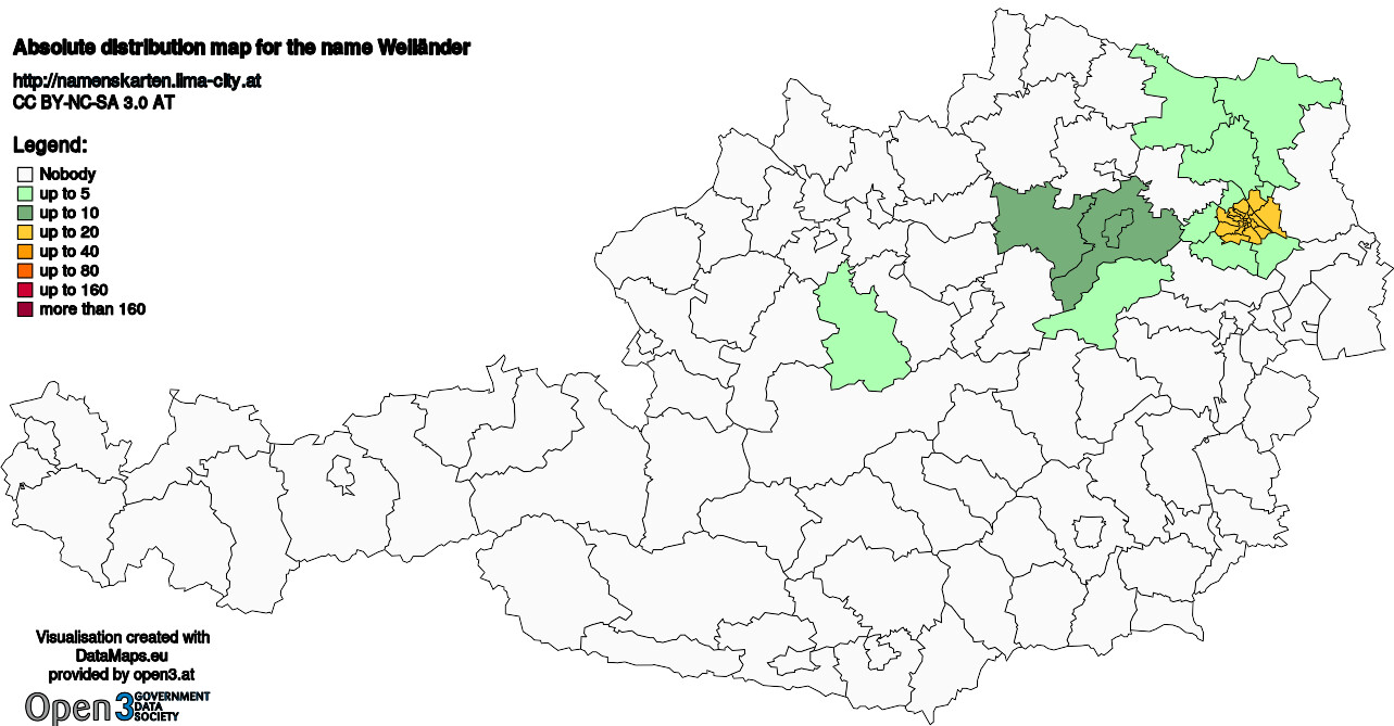 Absolute Distribution maps for surname Weiländer