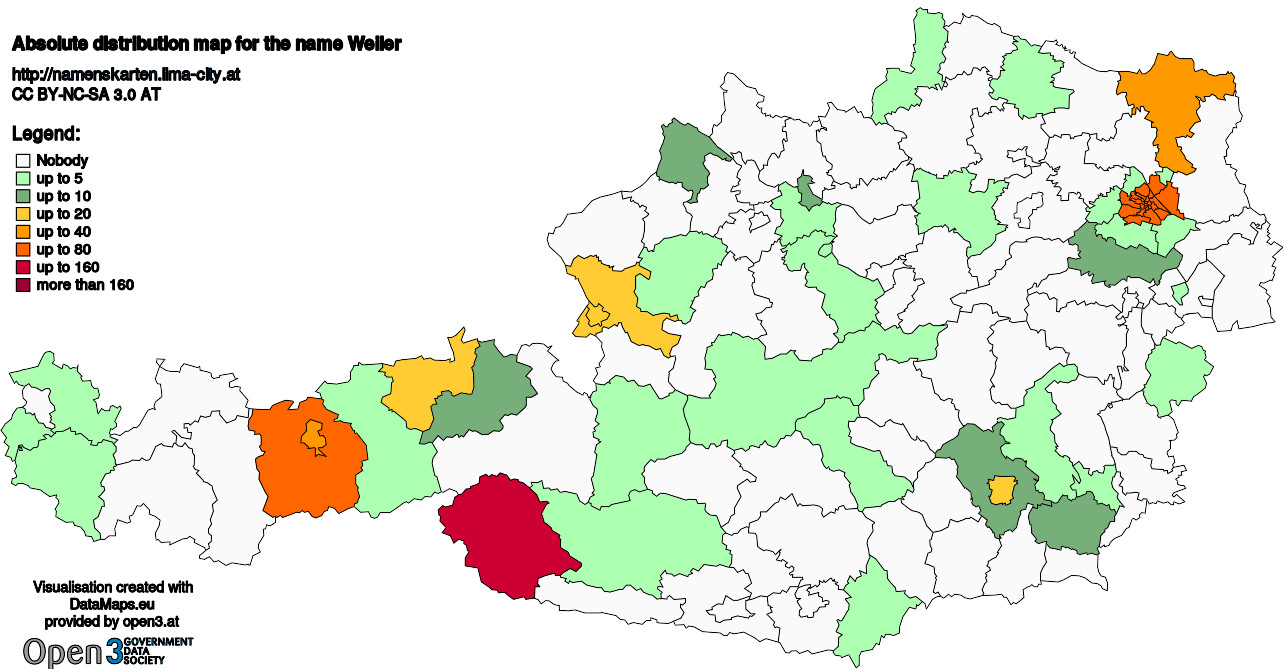 Absolute Distribution maps for surname Weiler