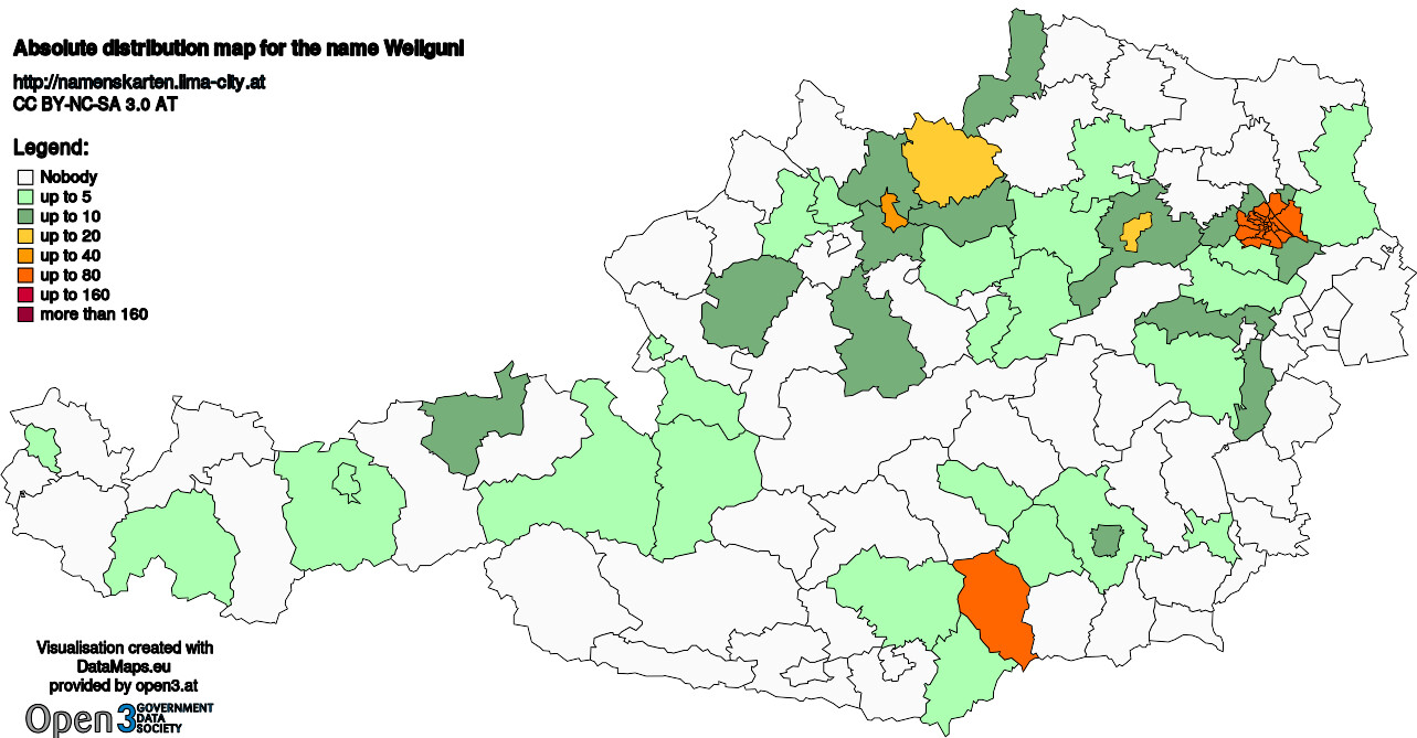 Absolute Distribution maps for surname Weilguni