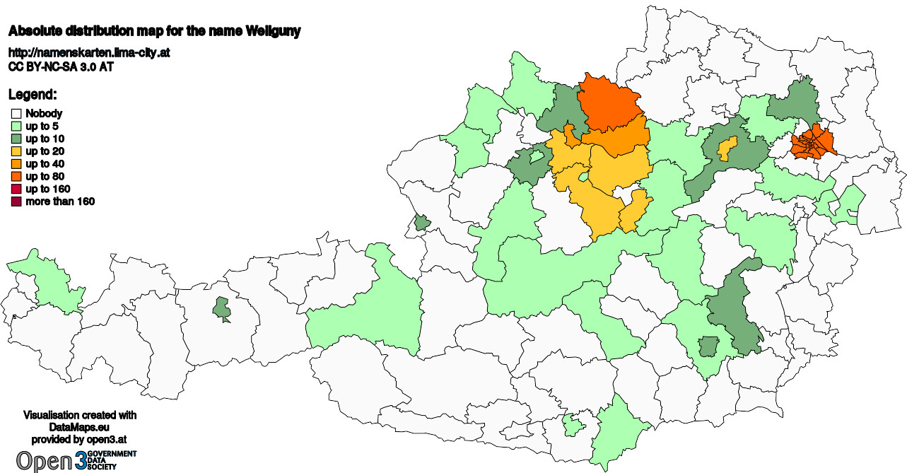 Absolute Distribution maps for surname Weilguny