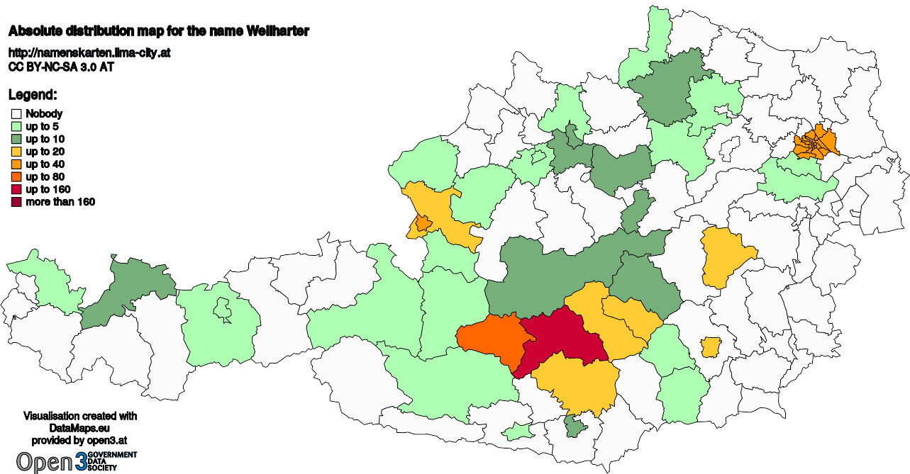 Absolute Distribution maps for surname Weilharter