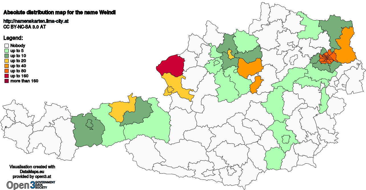 Absolute Distribution maps for surname Weindl